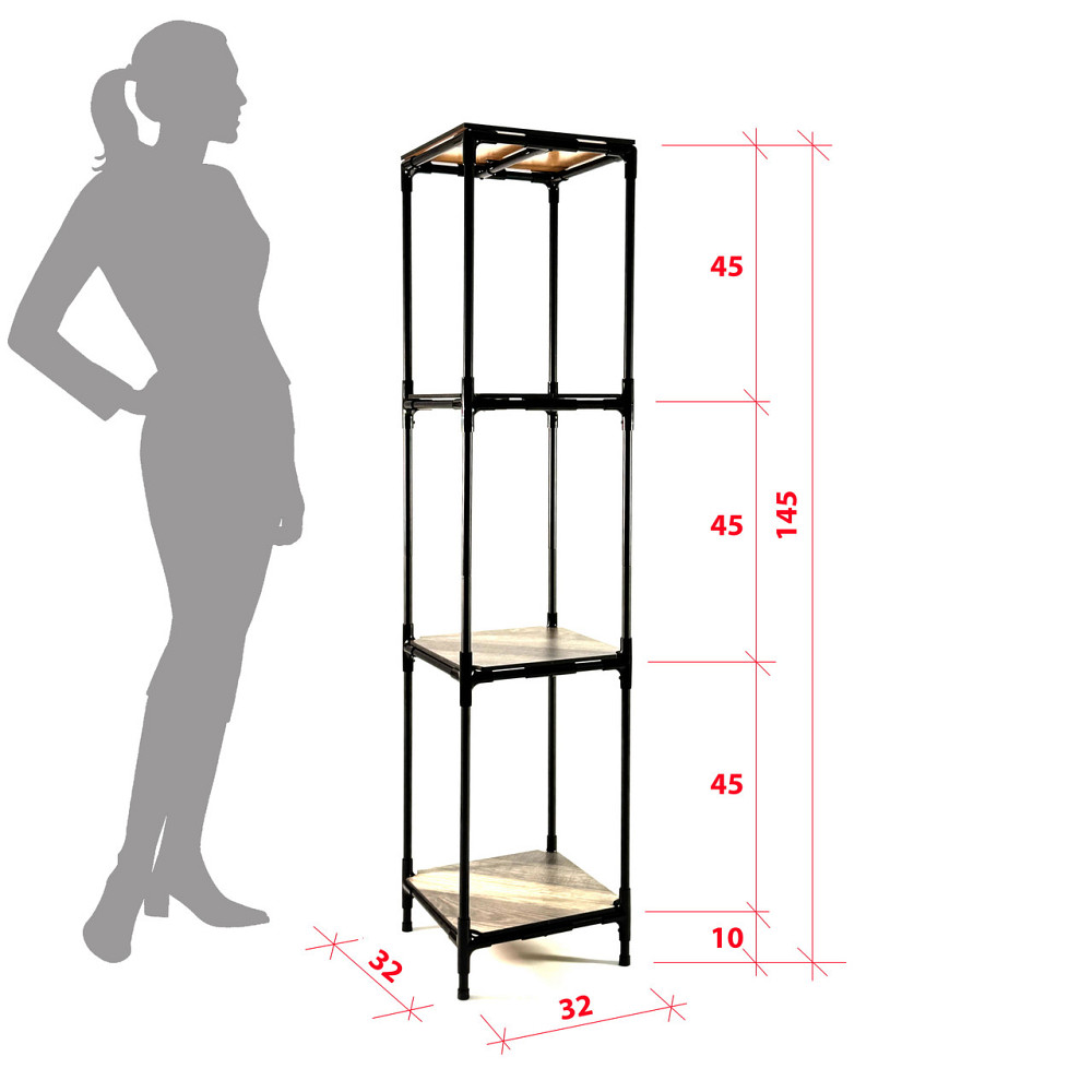 Металева підлогова полиця-стелаж для рослин Troya, Зх рівнева чорна H=1,45м МДФ ламіновані полички Бориспіль - фото 2