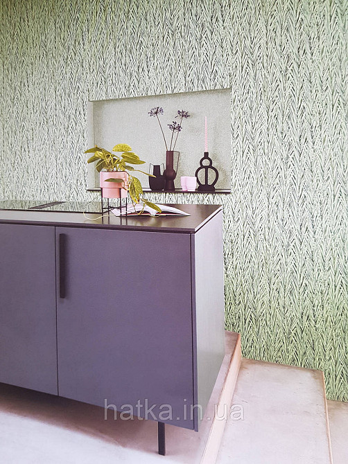 Шпалери вінілові на флізелін Rasch Composition 0,53х10 листя трава ялинка яскраво зелені, салатові чорні Київ - фото 1