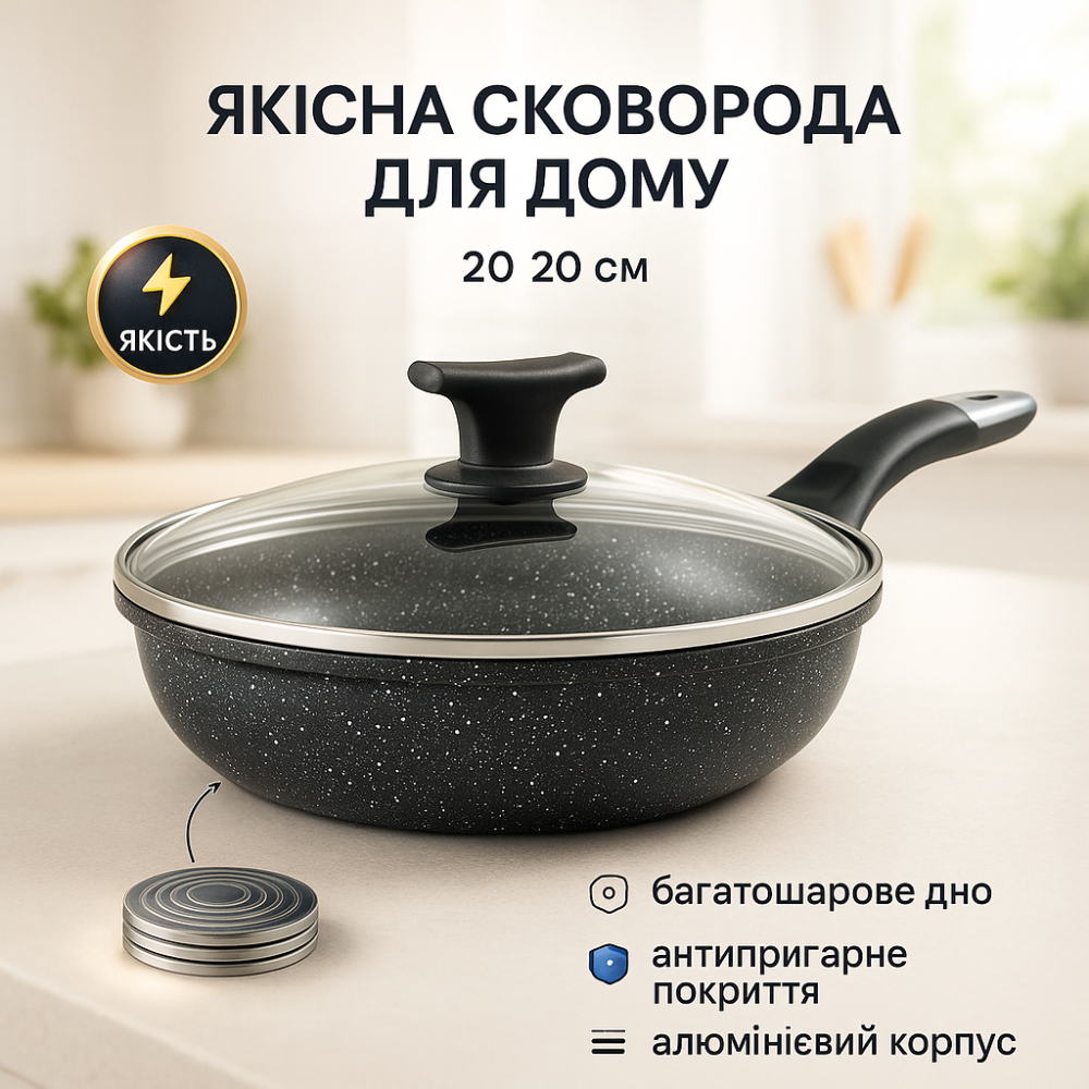 Зручна антипригарна сковорода для індукції UNIQUE, Легка у використанні сковорідка ZL-67 Львів - фото 20