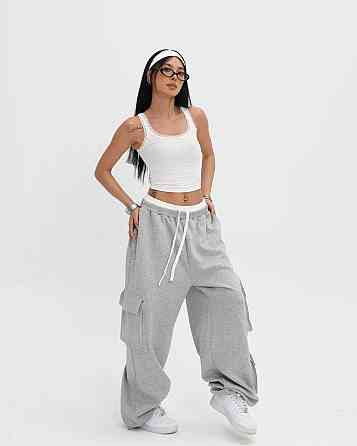 Женские широкие оверсайз брюки с накладными карманами двунитка Одесса