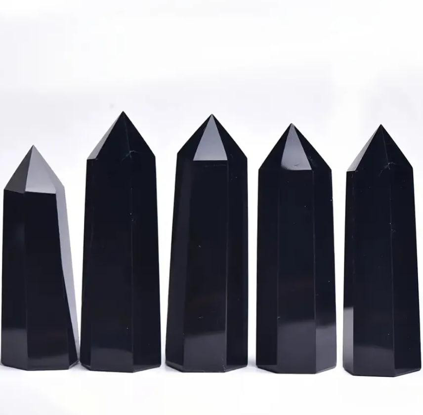 Черный Обсидиан, столбик из натурального камня, кристалл Черный Обсидиан. высота 6-7 см. Киев - изображение 1