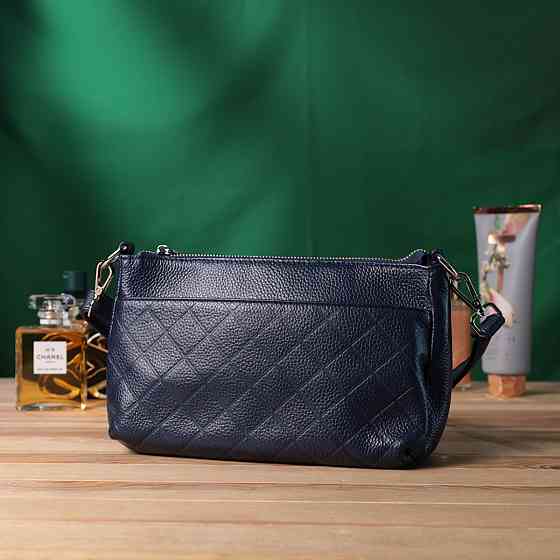 Надійна сумка для жінок на три відділення з натуральної шкіри Синій (Vintage) Київ