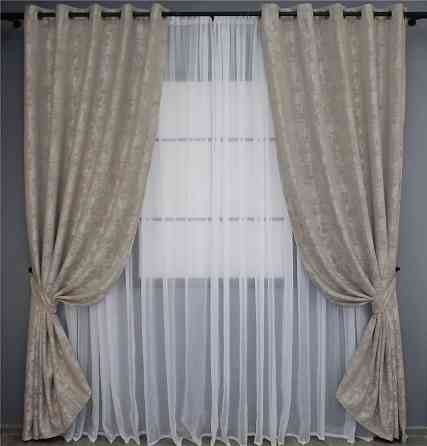 Комплект штор на люверсах VR-Textil Жаккард Sultan YL № 1206ш Серо-бежевый 150х250 см 2 шт (37-0076) Киев