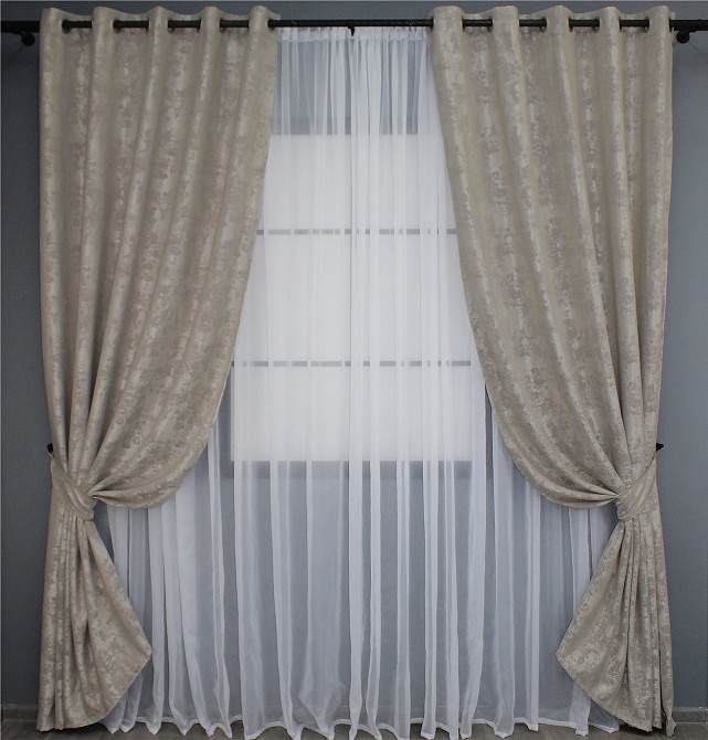 Комплект штор на люверсах VR-Textil Жаккард Sultan YL № 1206ш Серо-бежевый 150х250 см 2 шт (37-0076) Киев - изображение 2