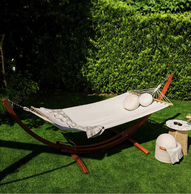 Гамак с прочным каркасом раскладной для сада и дачи мобильный комплект для релакса Di Volio Trevia кремовый Киев - изображение 9