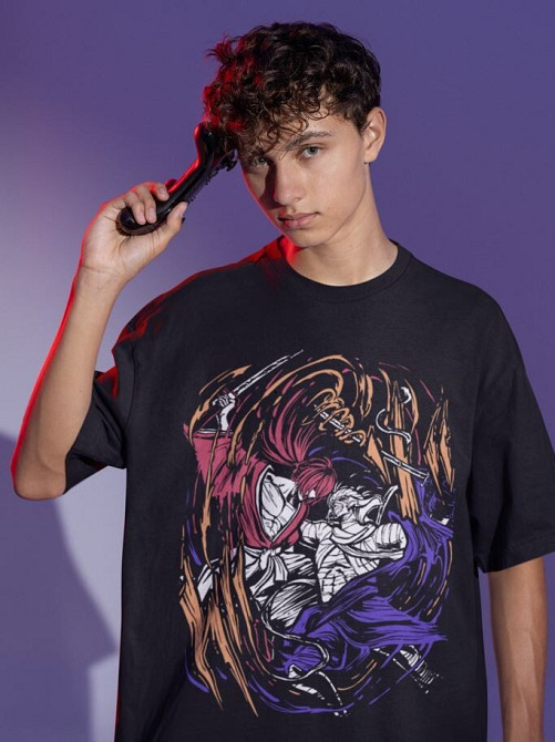 Футболка для мальчика аниме Руроуни Кенсхин Самураи Химура оверсайз (рост от 165 до 180 ) Черний AnimeJ1210m Днепр - изображение 4