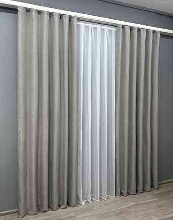 Комплект готовых штор VR-Textil Лен Мешковина № 1016ш Светло-серый 150х270 см 2 шт (30-815) Киев