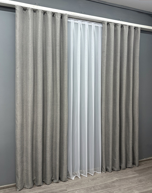 Комплект готовых штор VR-Textil Лен Мешковина № 1016ш Светло-серый 150х270 см 2 шт (30-815) Киев - изображение 4