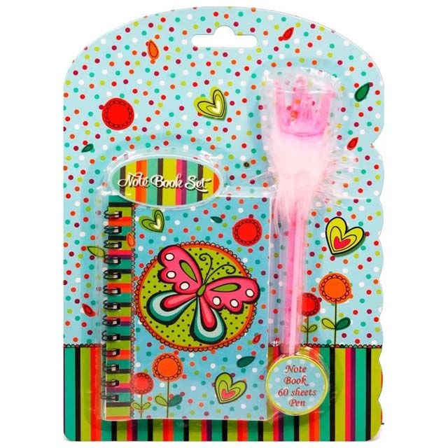 Блокнот на пружині 120x80mm, 70g, 60 л, ручка-пушок з короною, Метелик, шт Київ - фото 1