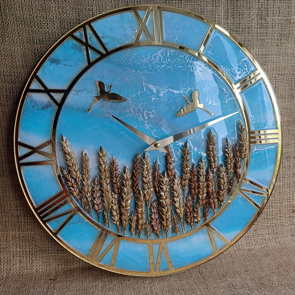 Годинник настінний 50 см з епоксидної смоли ручної роботи Дніпро - фото 1