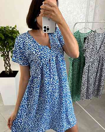 Женское летнее повседневное платье в цветочный принт креп 54/58, Синий Одесса