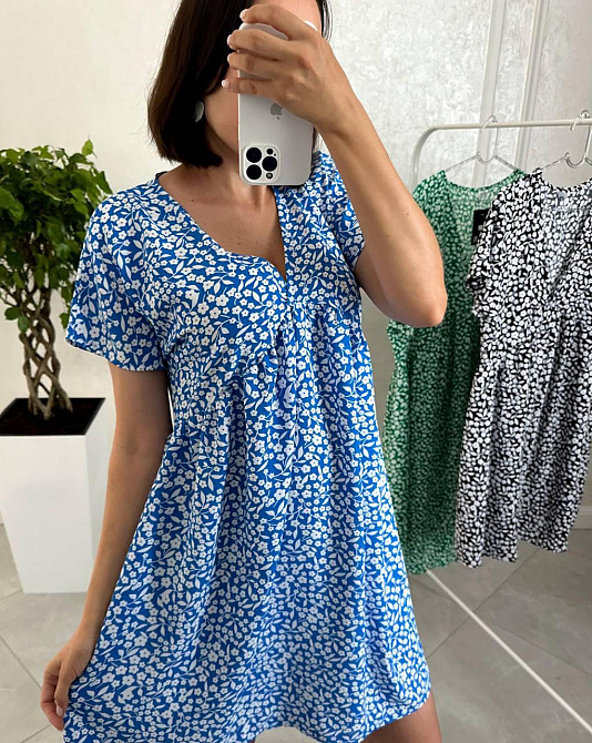 Женское летнее повседневное платье в цветочный принт креп 54/58, Синий Одесса - изображение 1