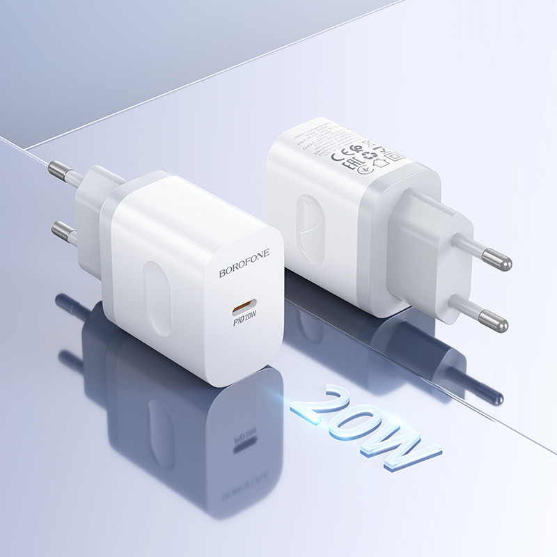 Мережевий зарядний пристрій BOROFONE BA99A Breeze single port PD20W charger White Одеса - фото 9