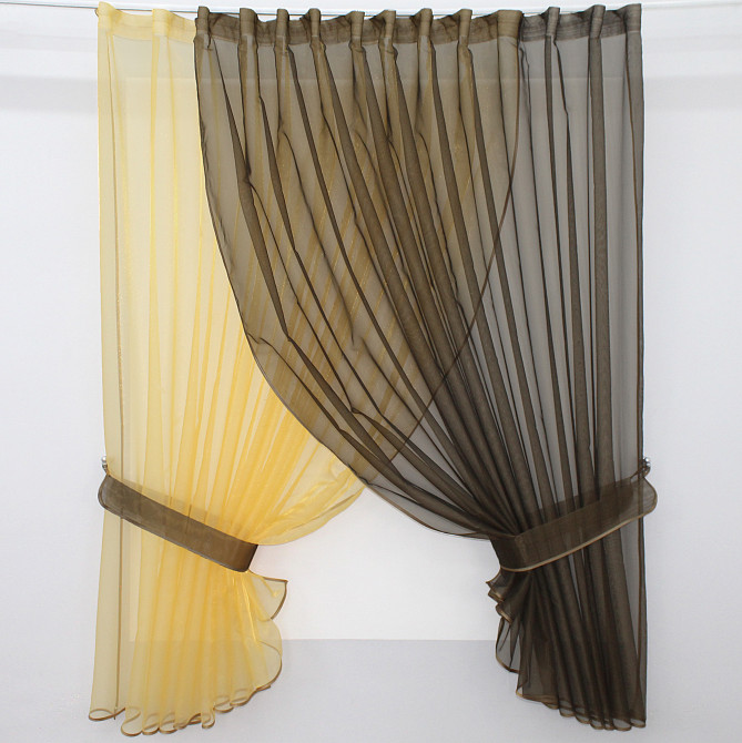 Кухонные шторки VR-Textil № 101к с подвязками золотистый с венге 345х170 см (52-0421) Киев - изображение 1