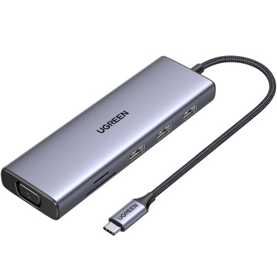 Концентратор Ugreen USB3.1 Type-C to HDMI/VGA/USB 3.0х3/RJ45/SD/TF/PD/35мм TRRS 100W 10-in-1 (15601) Вінниця - фото 1