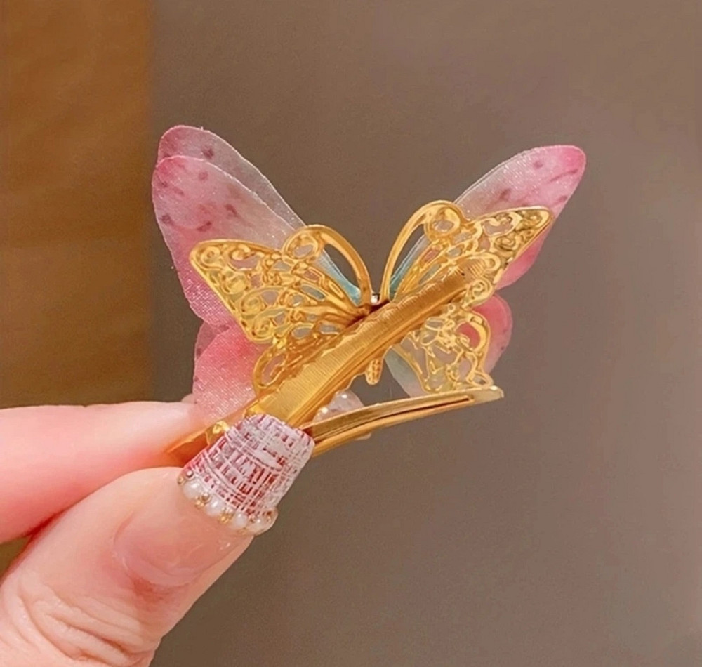 Комплект шпильок "Метелики" 2 шт. Рожевий з зеленим Сміла - фото 4