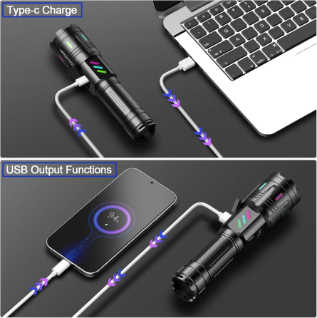 Акумуляторний тактичний ліхтар Jayxinli F15 1 000 000 Lm: LED, РК-дисплей, PowerBank, IP67, 5000 mAh (Чорний) Київ