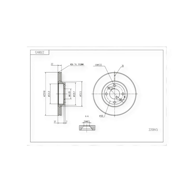 Диск гальмівний Dacia Logan, Sandero, Clio II, Megane I (d-259.5 мм 22 мм) Мукачево - фото 1