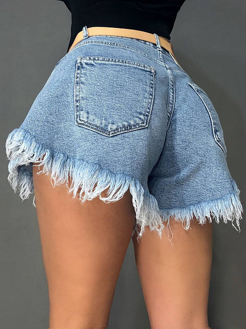 Шорти жіночі джинсові Liana 4-038 короткі розкльошені А-силуетні з бахромою і ременем блакитні, блакитний, 25, 25, 65 см Київ - фото 3
