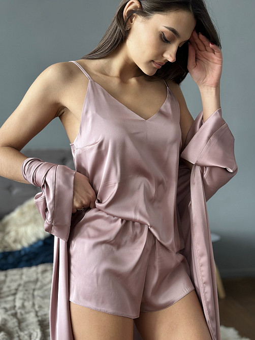 Піжама жіноча шовкова майка з шортами Какао XL/XXL Харків - фото 7