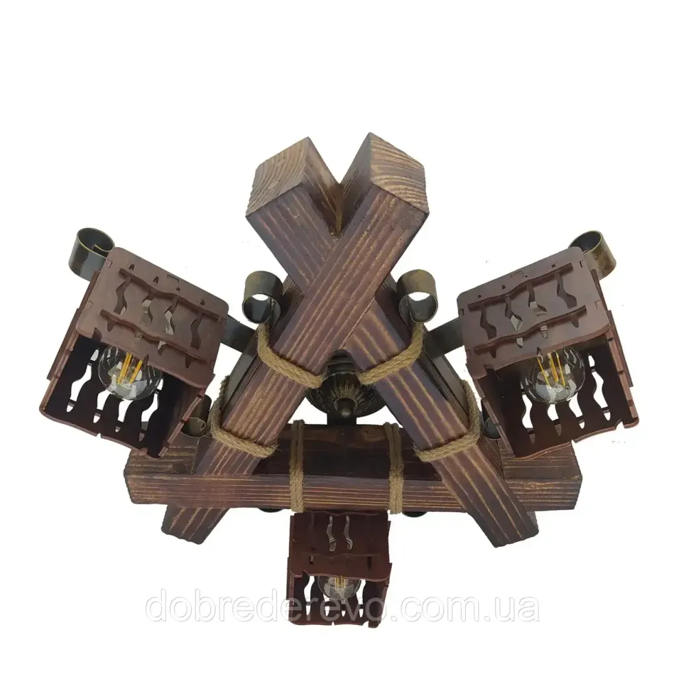 Люстра деревянна потолочна ковка на 3 плавфона Вижниця - фото 1