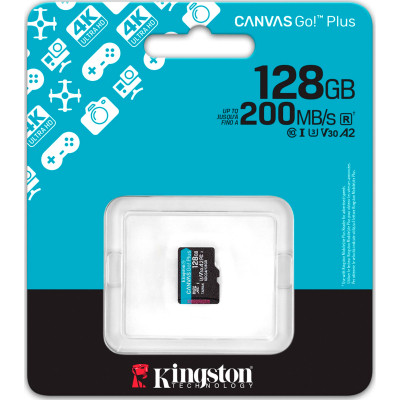 Карта памяти Kingston 128GB microSDXC сlass 10 UHS-I U3 V30 A2 Canvas Go Plus G4 (SDCG4/128GBSP) Винница - изображение 3