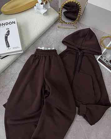 Жіночий утеплений костюм для прогулянок у спортивному стилі тринитка на флісі Шоколад, 42/44 Одеса