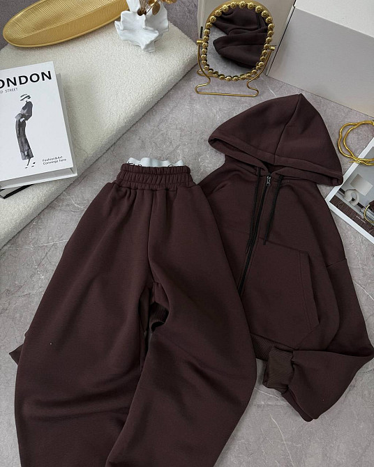 Жіночий утеплений костюм для прогулянок у спортивному стилі тринитка на флісі Шоколад, 42/44 Одеса - фото 3