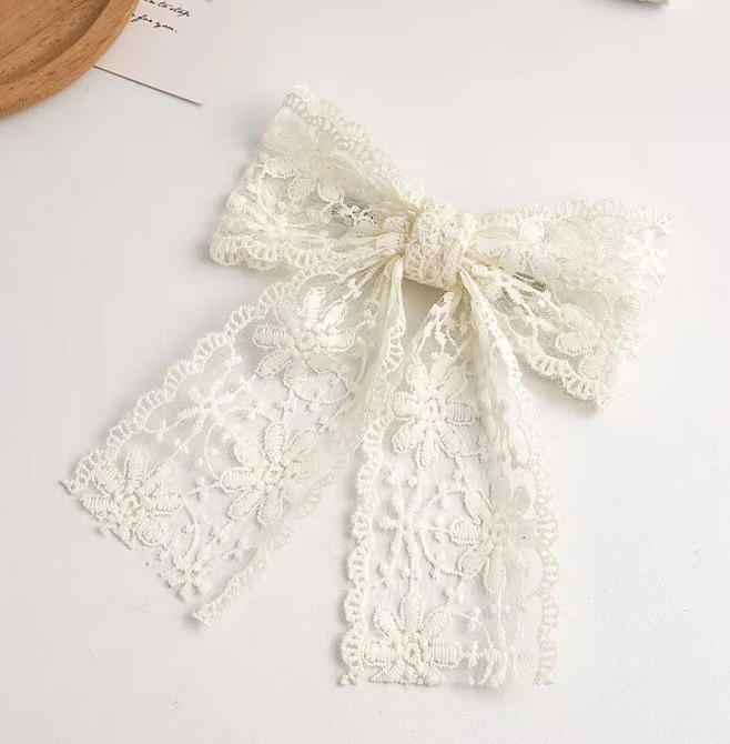 Заколка бантик з мережива для волосся, біла, 1 шт Київ - фото 1