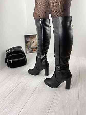 Nivelle Красиві жіночі зимові чоботи шкіряні на підборах високі чорні на хутрі 5196/9506/9534 р Коломыя