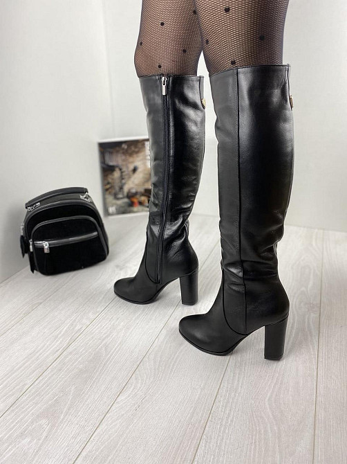 Nivelle Красиві жіночі зимові чоботи шкіряні на підборах високі чорні на хутрі 5196/9506/9534 р Коломия - фото 6