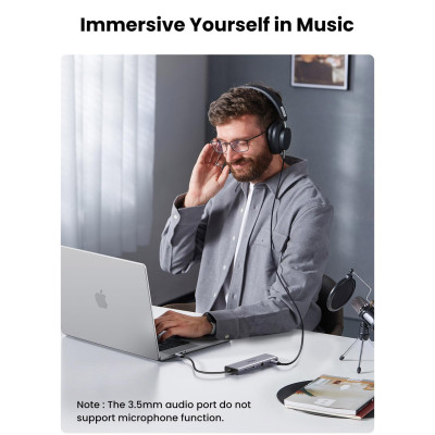 Концентратор Ugreen USB3.1 Type-C to HDMI/VGA/USB 3.0х3/RJ45/SD/TF/PD/35мм TRRS 100W 10-in-1 (15601) Вінниця - фото 8