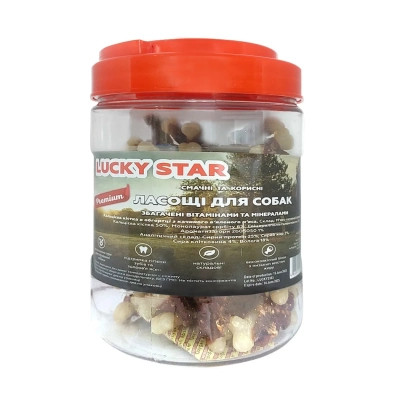 Ласощі для собак Lucky Star Кальцієва кістка в обгортці з качиного в'яленого м'яса 6.5 см в тубі 500 г (4820144302411) Вінниця - фото 2