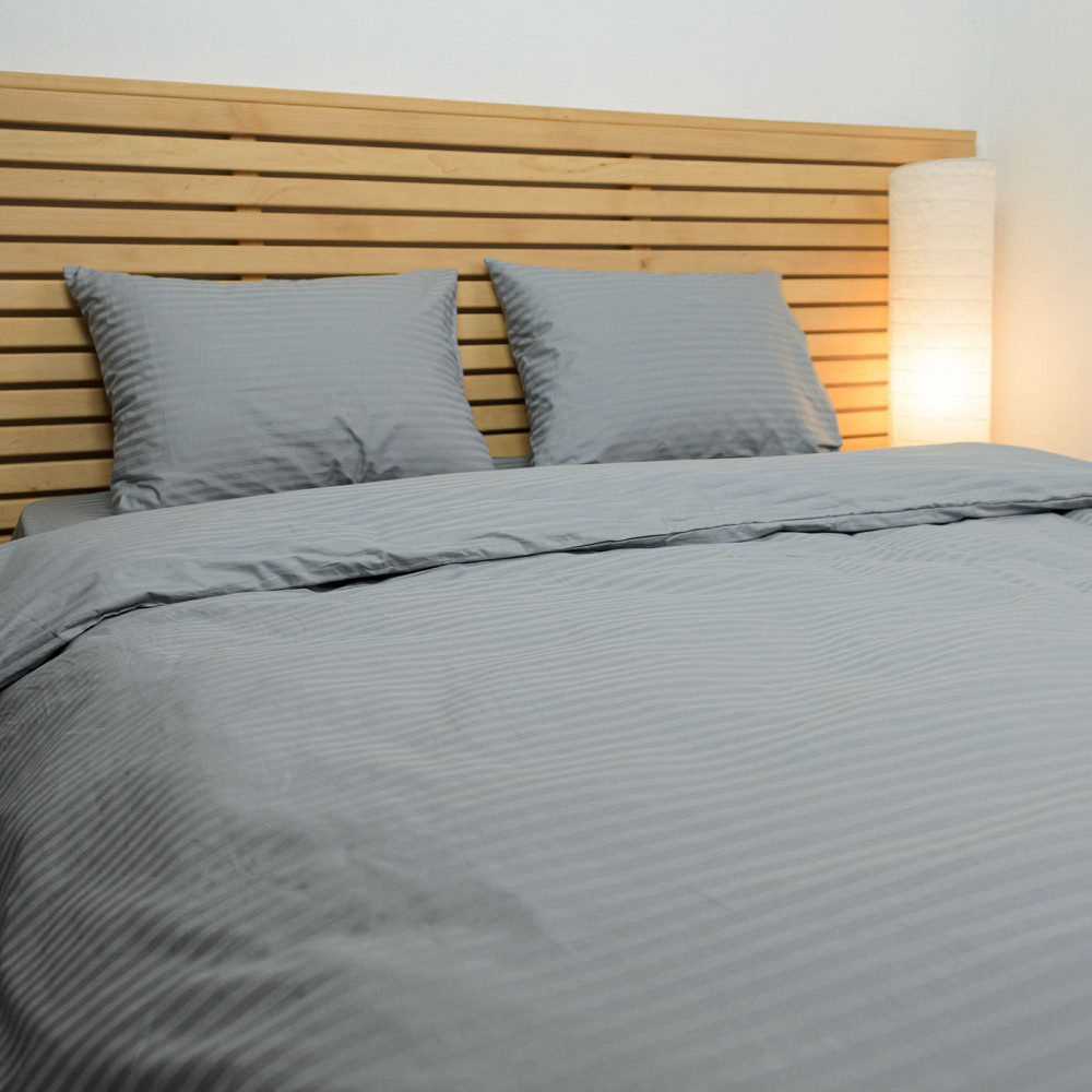 Постельное белье Семейное Страйп Сатин комплект 125 г/м2 YouStar (Серый) 2 х 70х70 Сумы - изображение 5
