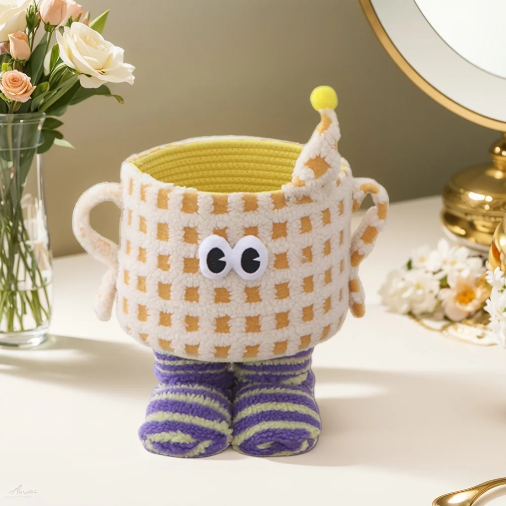 Корзина для игрушек плюшевый органайзер в детскую комнату мягкий для вещей и игрушек детская желтая в клетку Каменец-Подольский - изображение 4