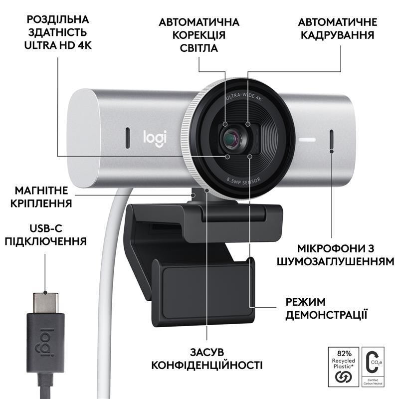 Вебкамера Logitech MX Brio Pale Grey (960-001554) Сірий Харків - фото 5