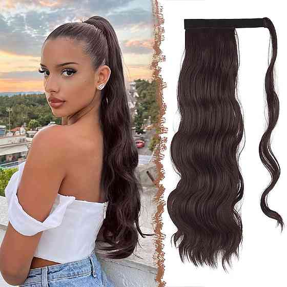 Хвіст накладний темно-каштановий з червоним відтінком, шиньйон на кліпсі термостійкий довгий 60см волосся для швидкого нарощування Київ