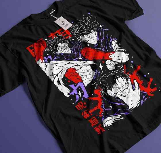 Футболка для хлопчика з аніме принтом Магічна битва оверсайз (зріст від 165 до 180) Чорний AnimeJ0849m Дніпро