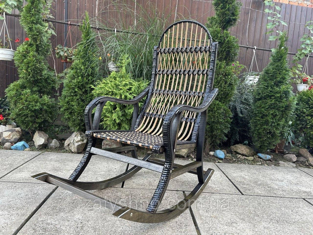 Крісло качалка чорна з червоною накидкою Київ - фото 5