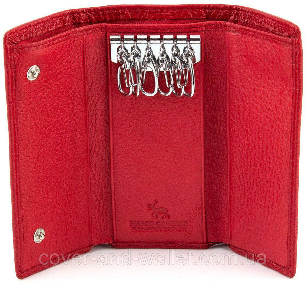Красная кожаная ключница кошелек с карабинами под каждый ключ Marco Coverna Киев - изображение 3