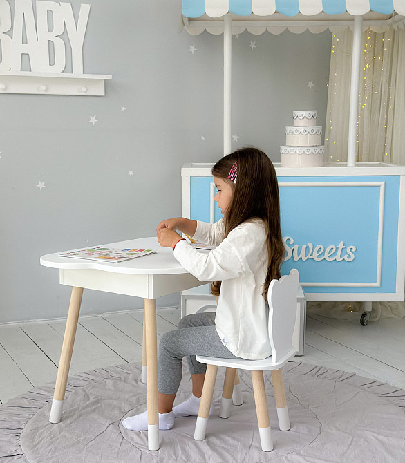 Детский столик с нишей и медвежонком-стульчиком, белый Киев - изображение 4