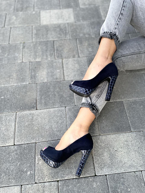 Туфлі жіночі F335 темно-сині еко-замш каблук 11см 36р. (2551) Коломыя - изображение 1