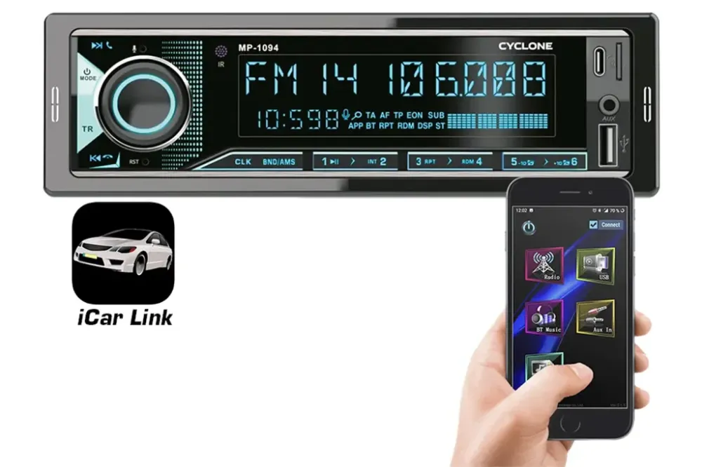 Автомагнітола Cyclone MP-1094 RGB BT/USB/MicroSD/ISO/доп. розїзд /iCar Link Вінниця - фото 2