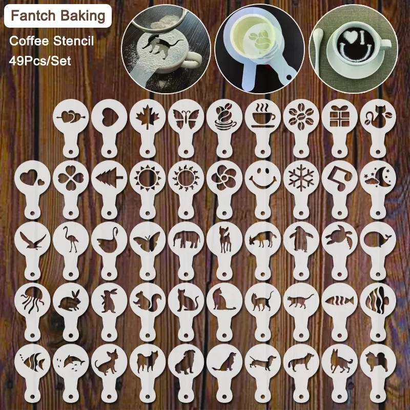 Набор трафаретов для кофе - в наборе 49шт., диаметр 8,5см, пищевой пластик Киев - изображение 1