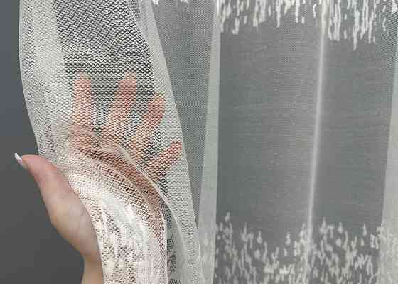 Тюль жаккард цвет белый с пудровым 1676т Киев