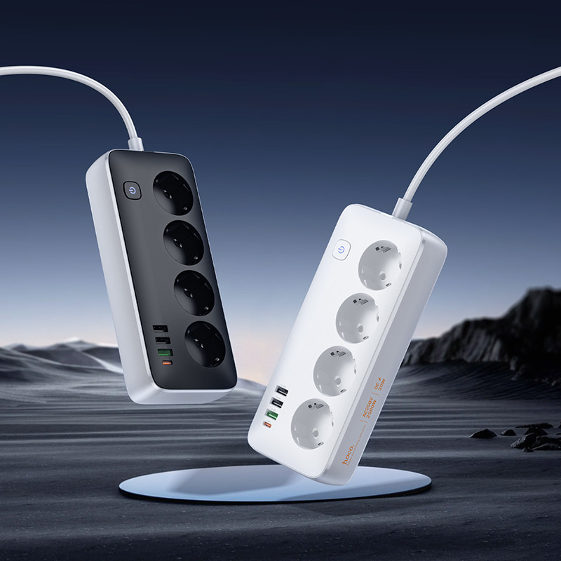 Мережевий подовжувач HOCO AC22 Sunlight 4-bit (PD30W/1C3A) desktop socket (EU/GER) (1.5 m) White Київ - фото 5