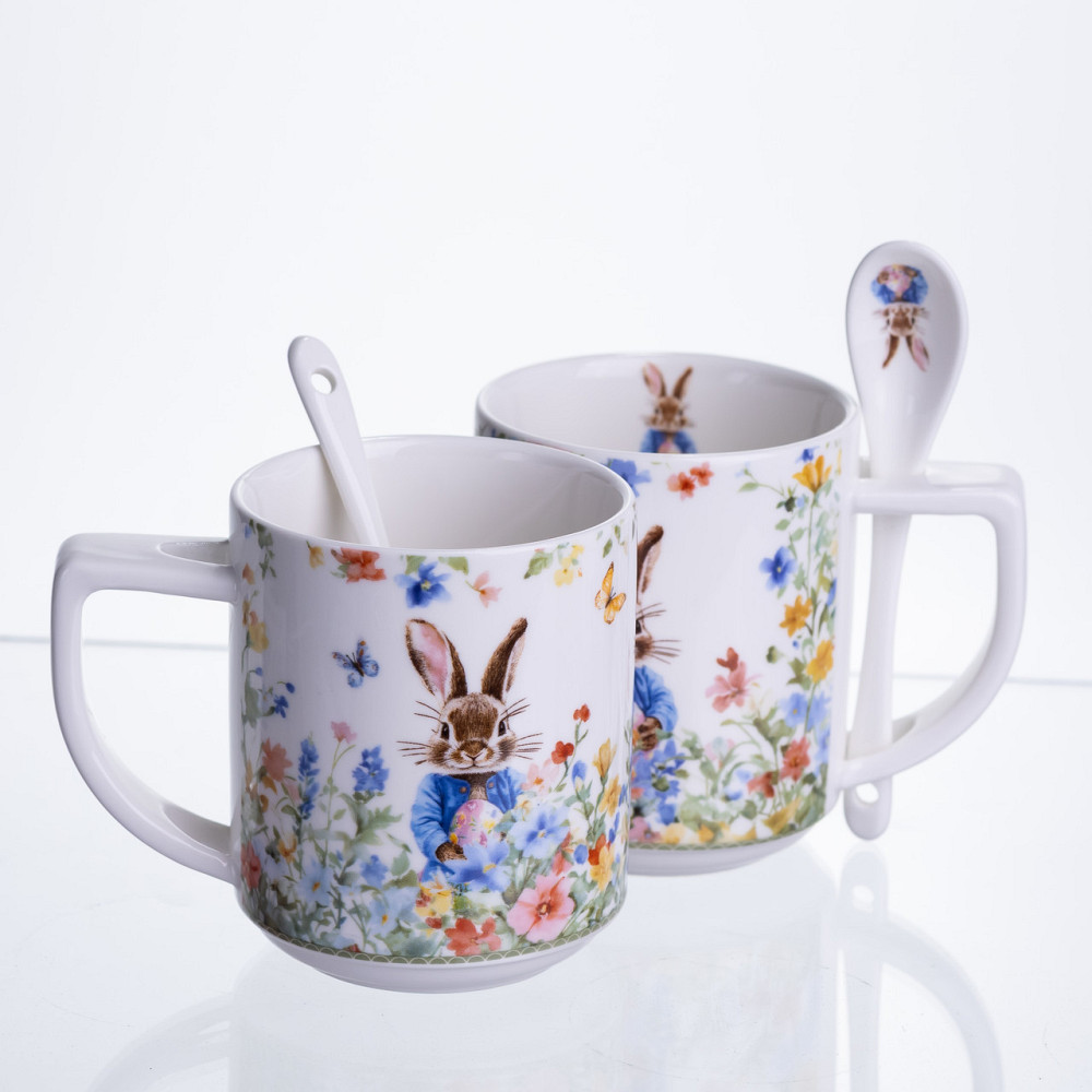 Набір подарункових чашок порцелянових Garden Rabbits 2 штуки по 300 мл із ложками HP-7323-3 Коломыя - изображение 4