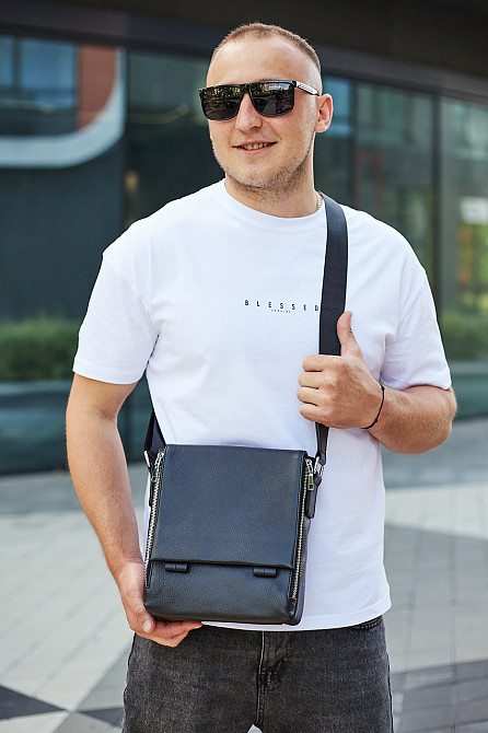 Кожаная мужская сумка-месенджер 21x24x6, барсетка из натуральной кожи Tiding Bag 9389 черная Киев - изображение 3