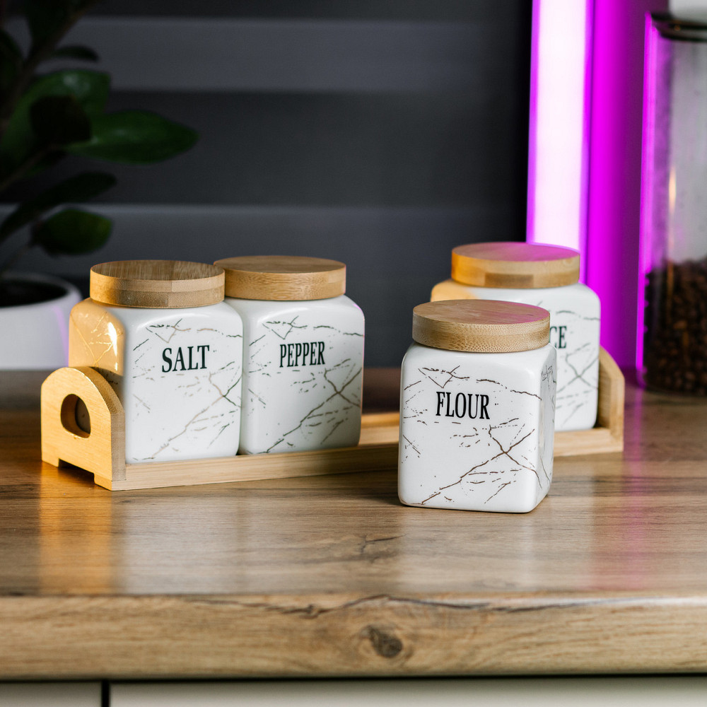 Набір для сипучих продуктів 4 штуки по 300 мл на бамбуковій підставці HP1210 Київ - фото 2