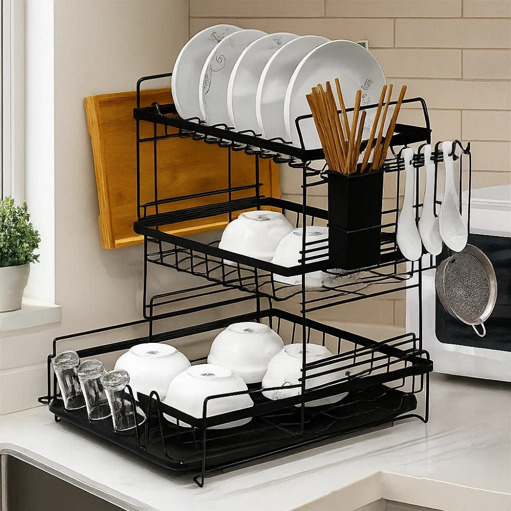 Сушарка для посуду і кухонного приладдя: столових приборів, посуду, триярусний органайзер на кухню Кам'янець-Подільський - фото 4